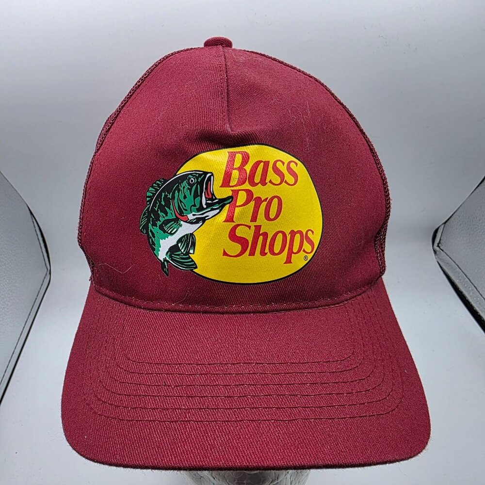 Bass Pro Shops Trucker Hat Snapback Red Unisex Baseball Cap Fishing Logo Casual